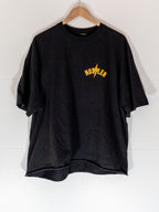 hustlers sports club black oversized box tee with hustler bolt wordmark at chest